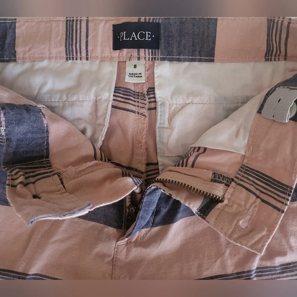Children's Place Boys Pink & Navy Striped Chino Shorts Adjustable Waist Size‎ 8 - Picture 2 of 4